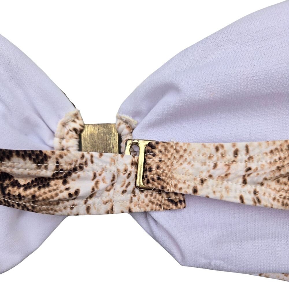 WHBM Y2K Glam Mob Wife Snakeskin Padded Gold Hardware Bandeau Bikini Top - Picture 4 of 7